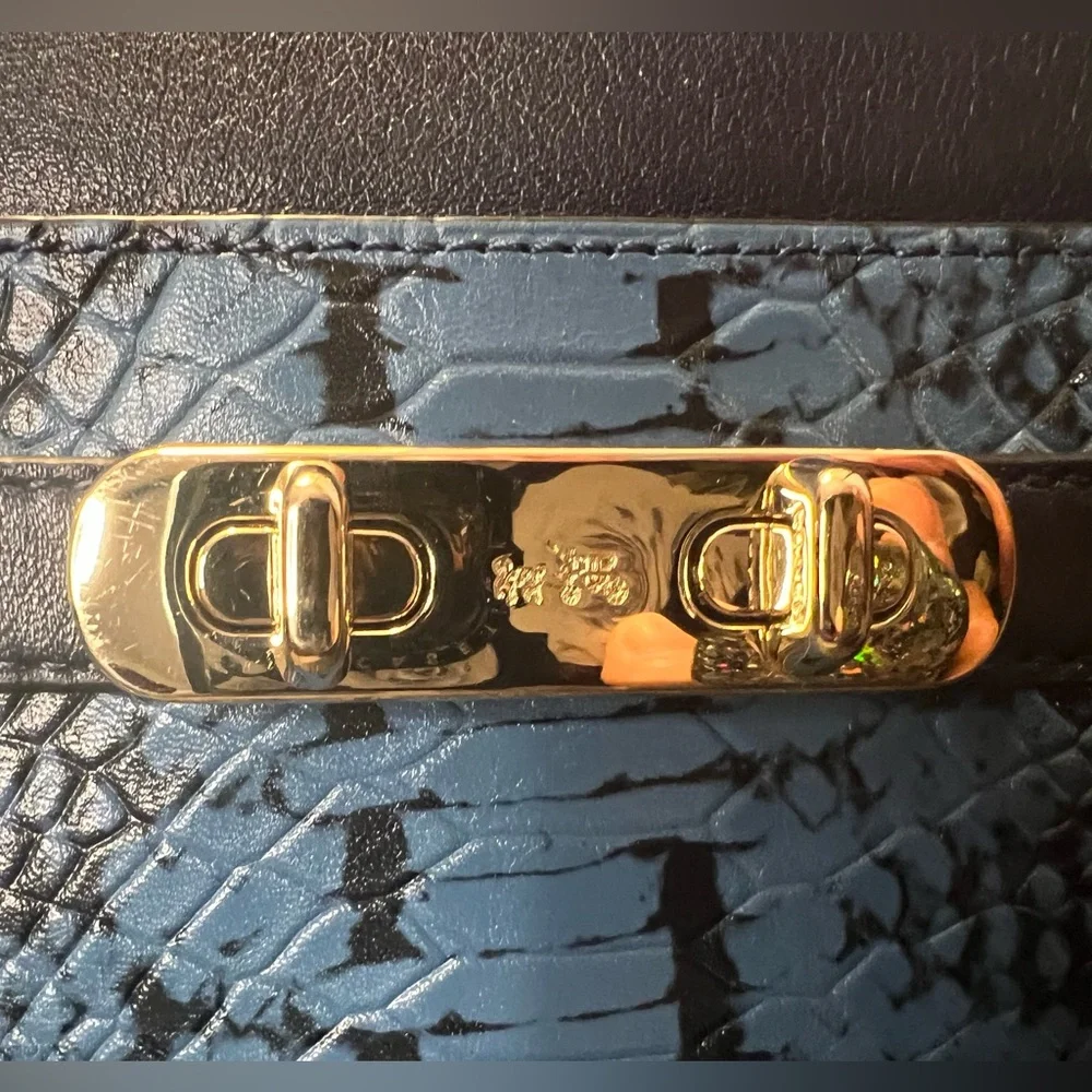 Coach Swagger Exotic Python Snake Skin Blue and Black Crossbody Wristlet